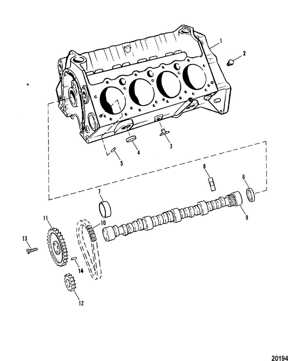 MERCRUISER 7.4L TRANSMISSION W/HURTH (G.M.) Cylinder Block and Camshaft