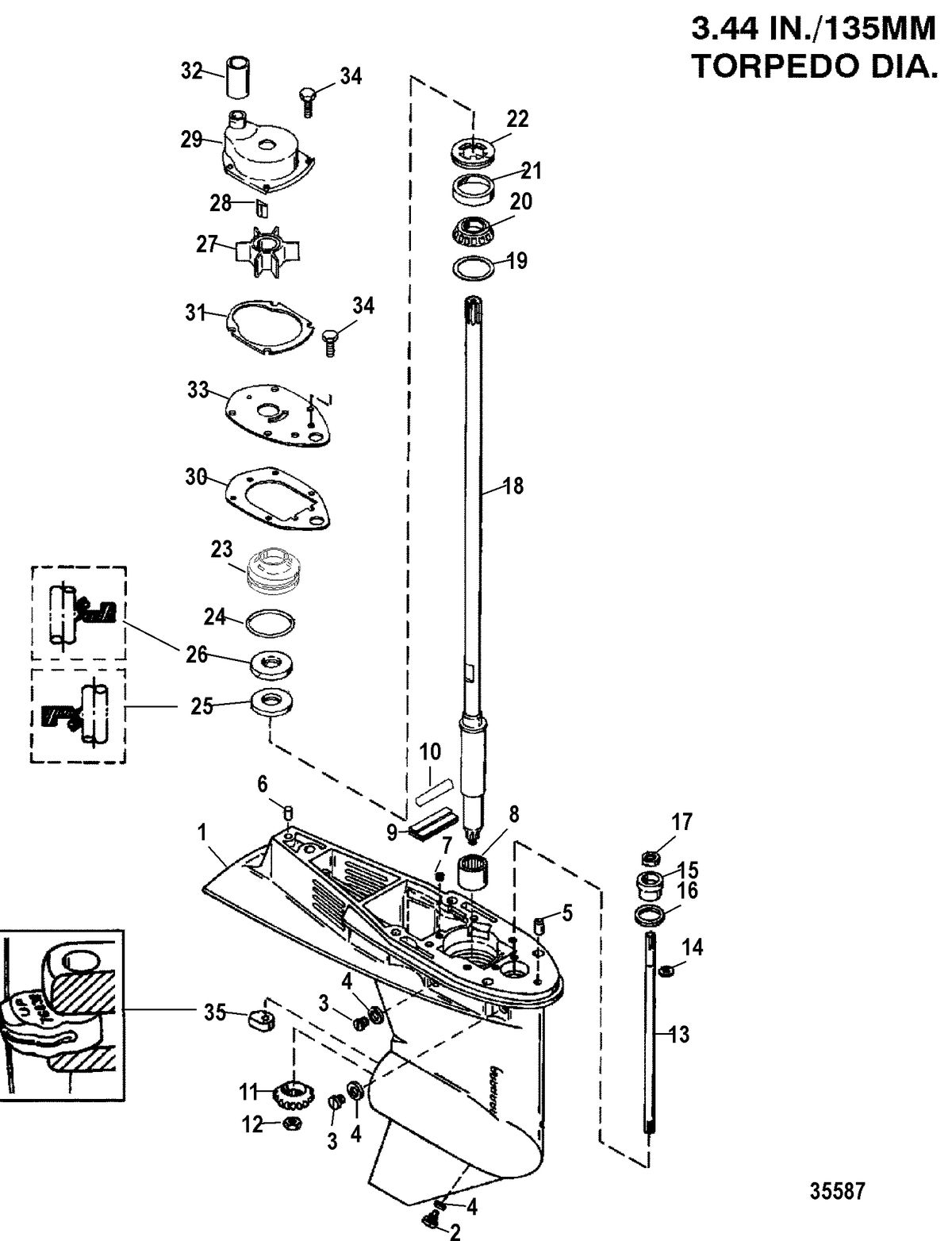 MERCURY/MARINER 55/60/45 JET/60 BIGFOOT  (2-STROKE) Gear Housing, Driveshaft - 1.64:1 Gear Ratio