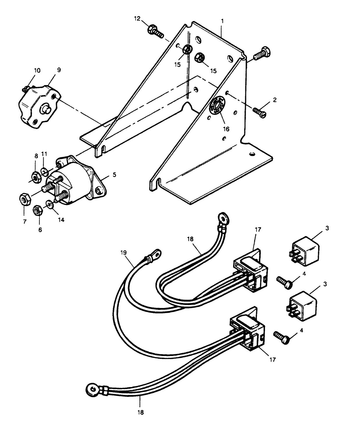 FORCE FORCE 120 H.P. "A" MODEL 1990 L-DRIVE TRIM PUMP BRACKET AND RELAYS