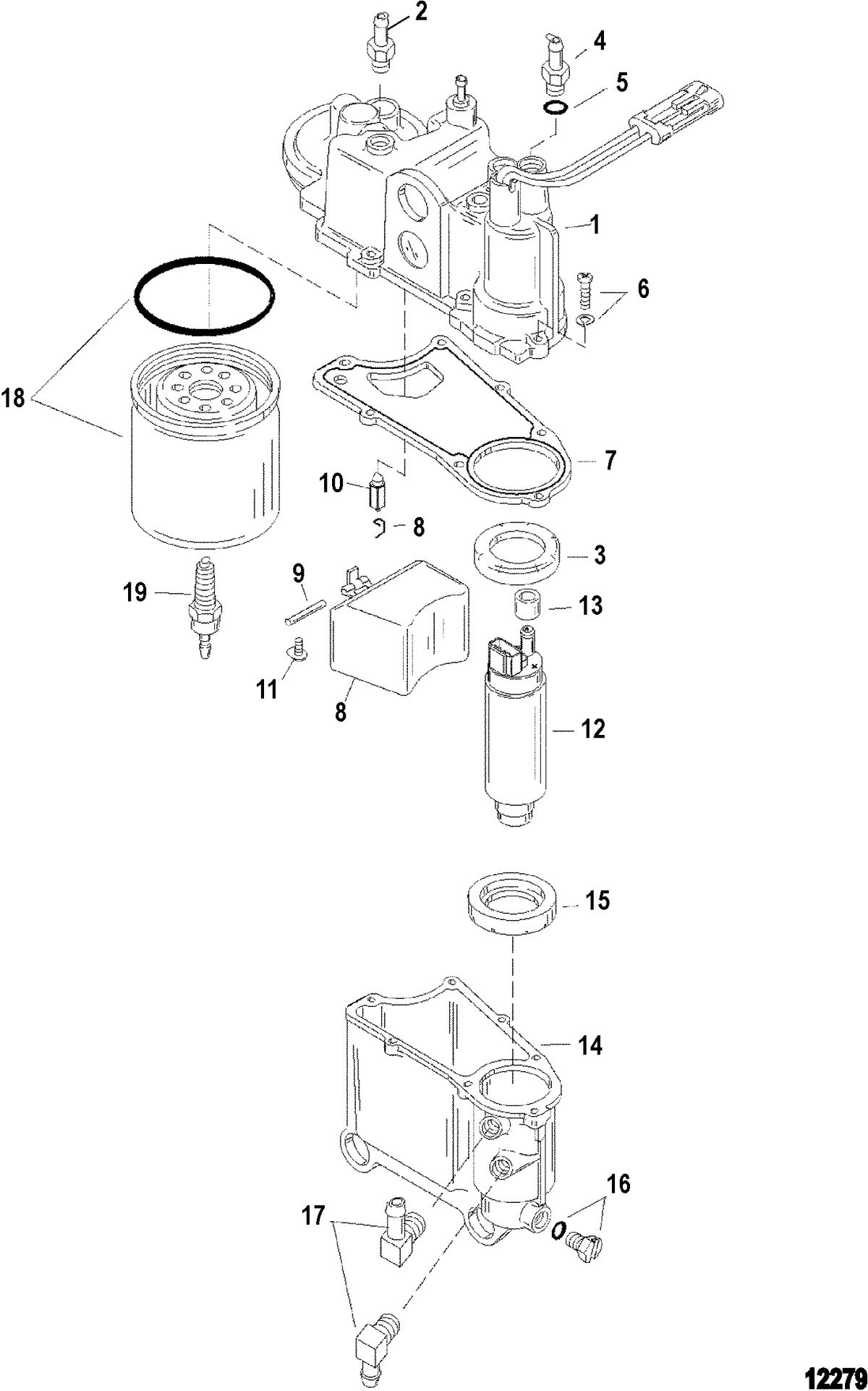 MERCURY/MARINER 200/225 (3.0L DFI) VAPOR SEPARATOR COMPONENTS