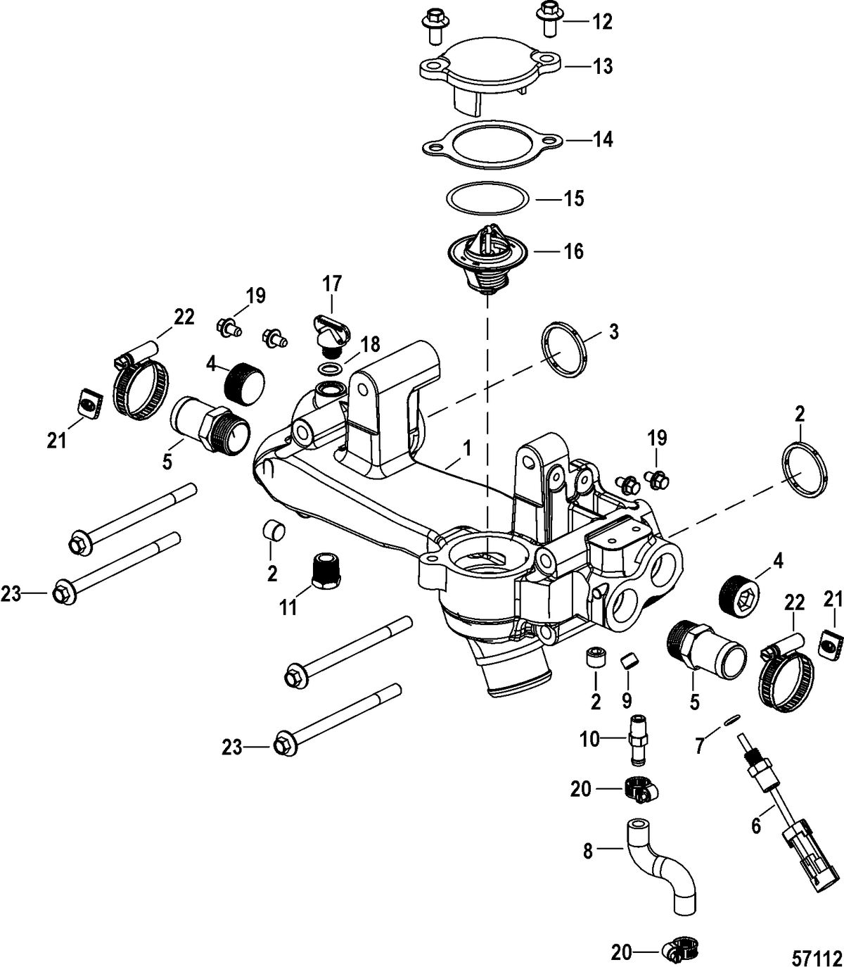 MERCRUISER 4.5L MPI ALPHA/BRAVO Raw Water Cooling, Crossover Assembly