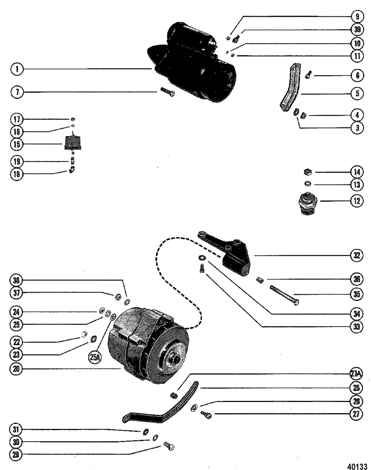 MERCRUISER 260 ENGINE (G.M.) STARTER MOTOR AND ALTERNATOR