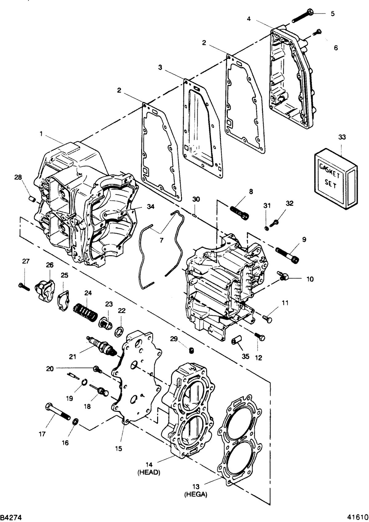 FORCE FORCE 1989 50 H.P. "A" MODELS CYLINDER BLOCK, HEAD AND EXHAUST CHEST COVER