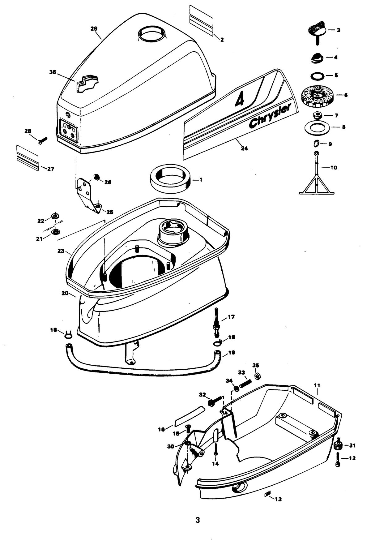 CHRYSLER 4 H.P. ENGINE COVER AND FUEL TANK