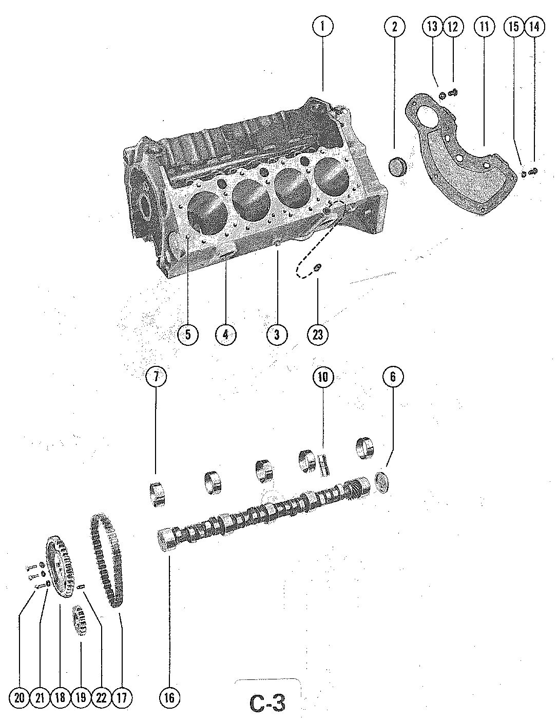 MERCRUISER 228 ENGINE (G.M.) CYLINDER BLOCK AND CAMSHAFT