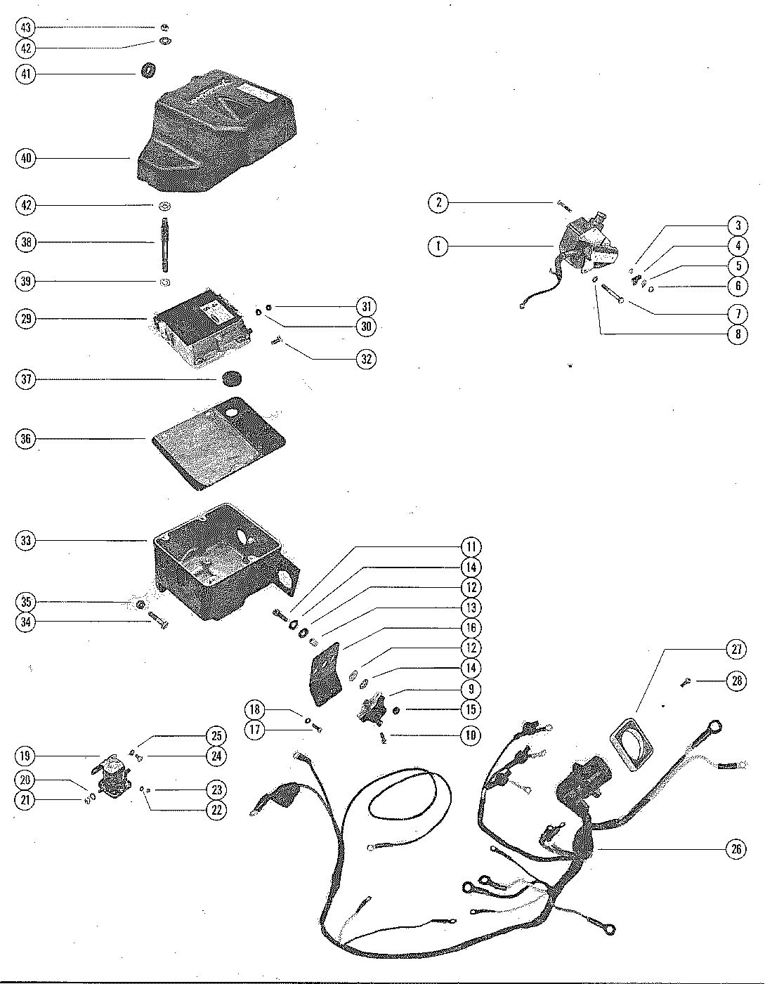MERCRUISER 350 INBOARD ENGINE WIRING HARNESS, SWITCH BOX AND IGNITION COIL
