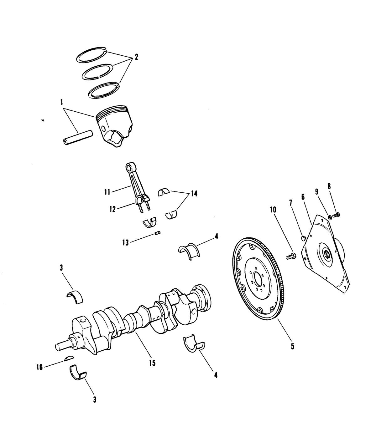 MERCRUISER 350 MAGNUM ENGINE CRANKSHAFT AND PISTONS