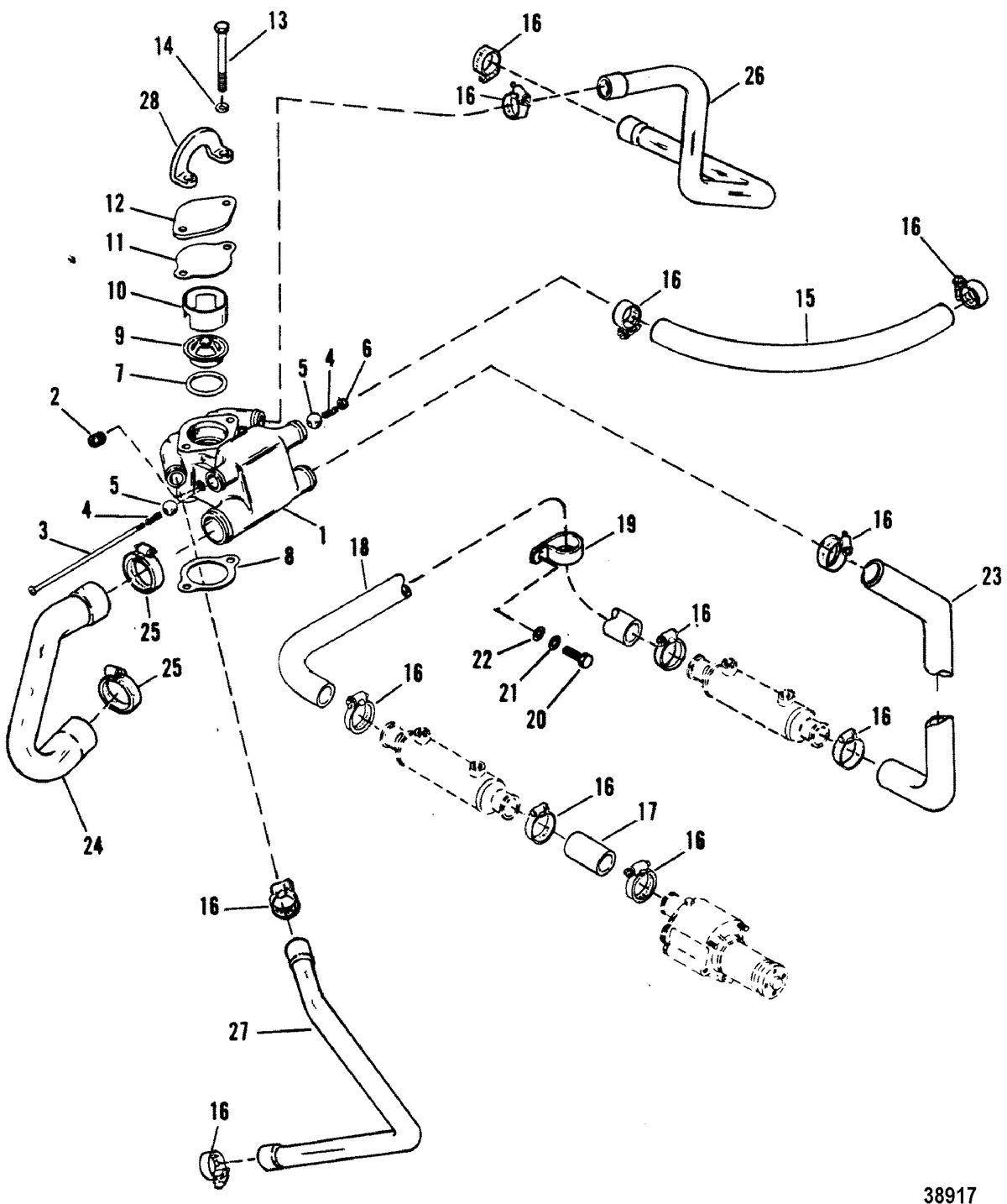 MERCRUISER 340 H.P./7.4L W/BORG WARNER TRANS (GM) THERMOSTAT HOUSING(STANDARD COOLING) NEW DESIGN