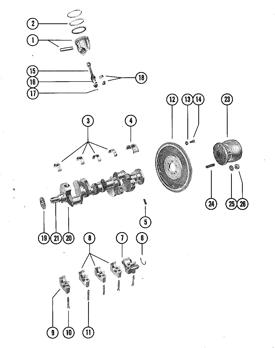 MERCRUISER 250 ENGINE CRANKSHAFT AND PISTONS