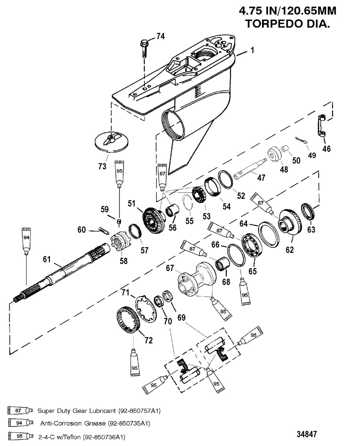 MERCURY/MARINER 200/225 DFI (3.0L) Gear Housing, Propeller Shaft - Standard Rotation