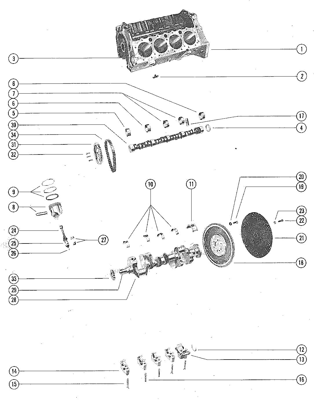 MERCRUISER 350 INBOARD ENGINE CYLINDER BLOCK, PISTONS AND CRANKSHAFT