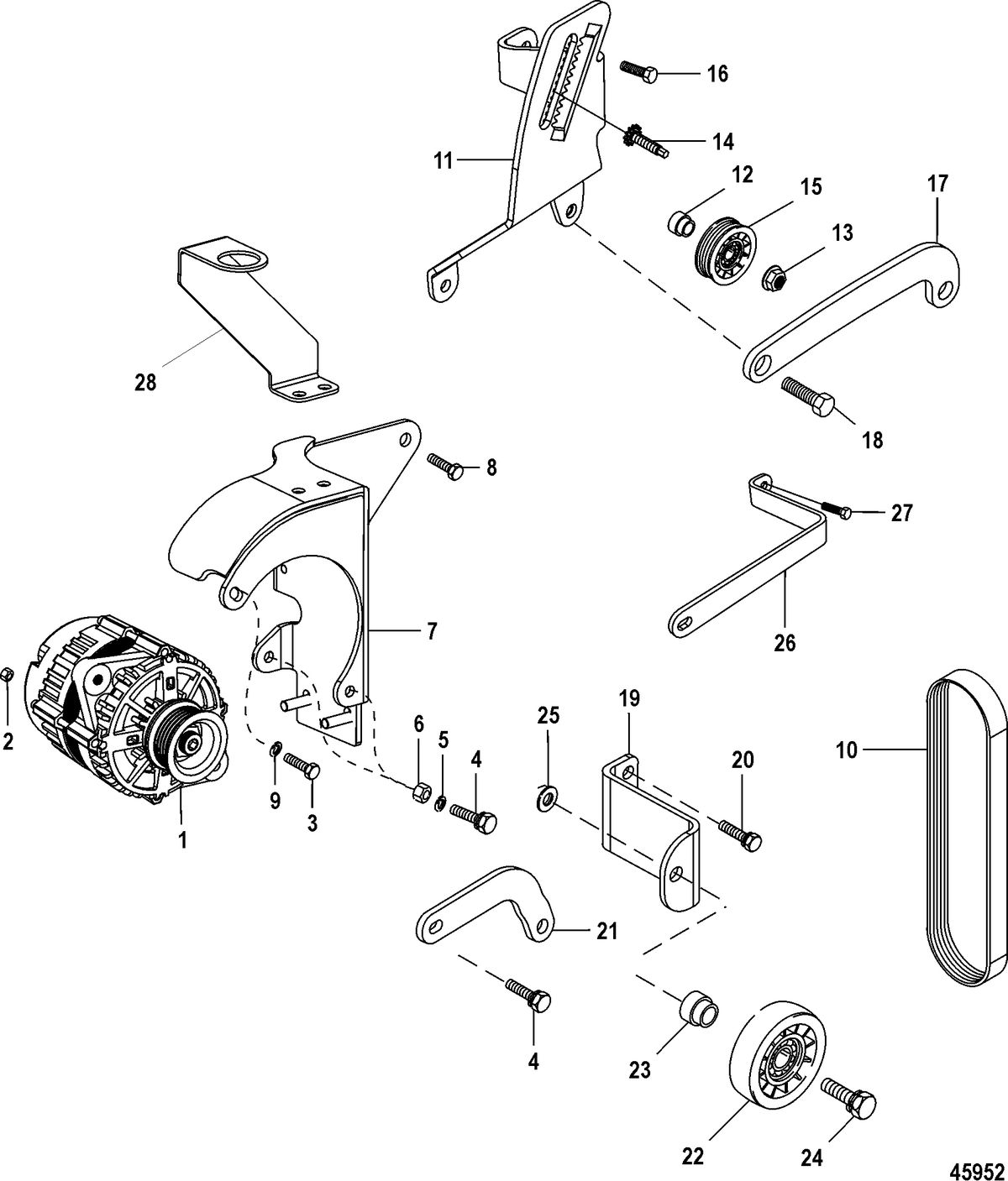 MERCRUISER 4.3L MPI ALPHA/BRAVO EC Alternator and Brackets