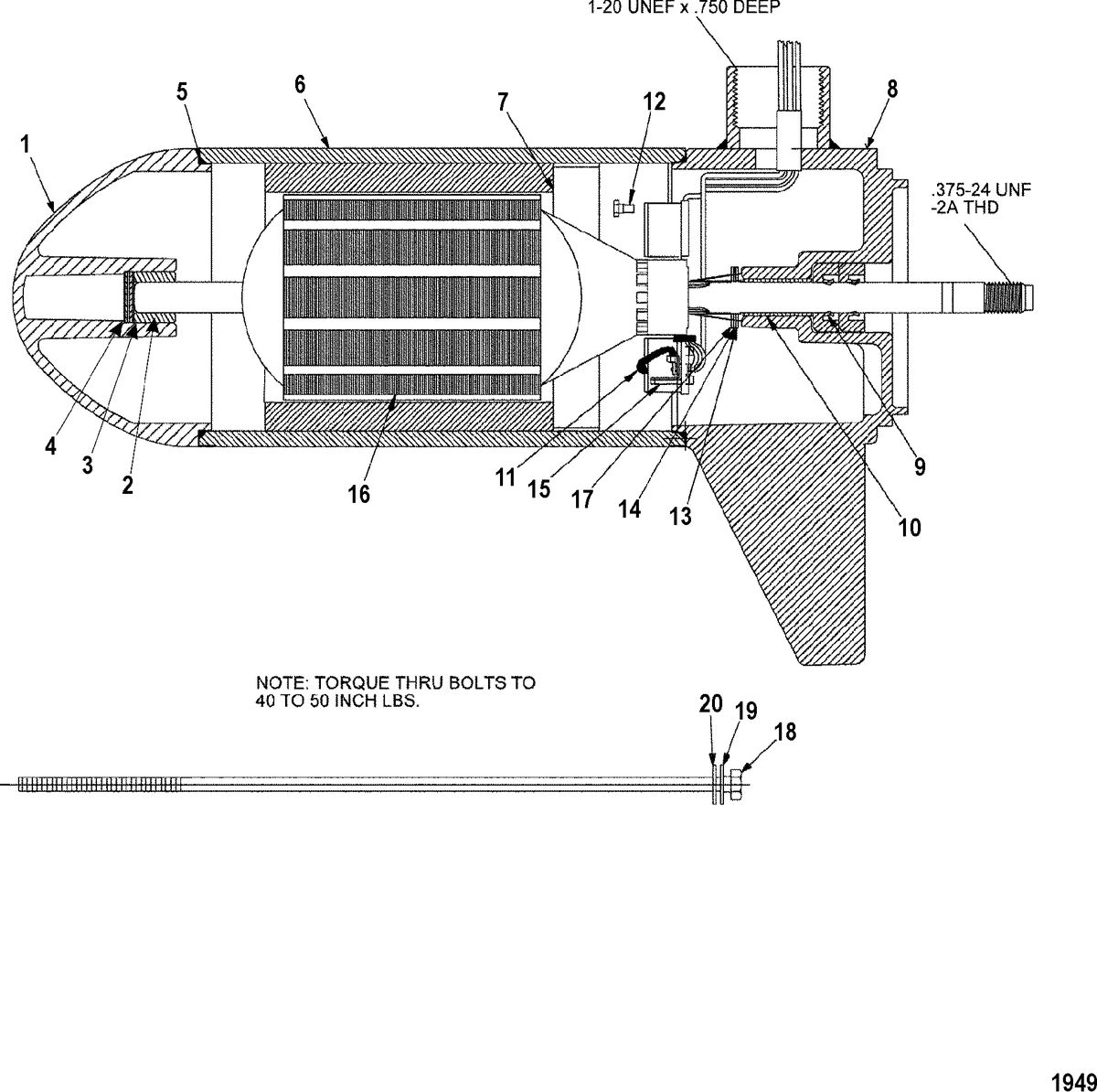 TROLLING MOTOR MOTORGUIDE PRO AND TRACKER SERIES Lower Unit Assembly(38# - 5/2 Speed) (M899415T)