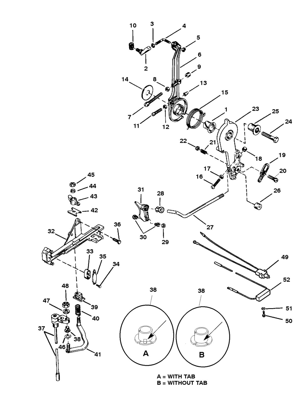 RACE OUTBOARD 225 (EFI) PRO-MAX/SUPER MAGNUM THROTTLE LEVER AND SHIFT SHAFT