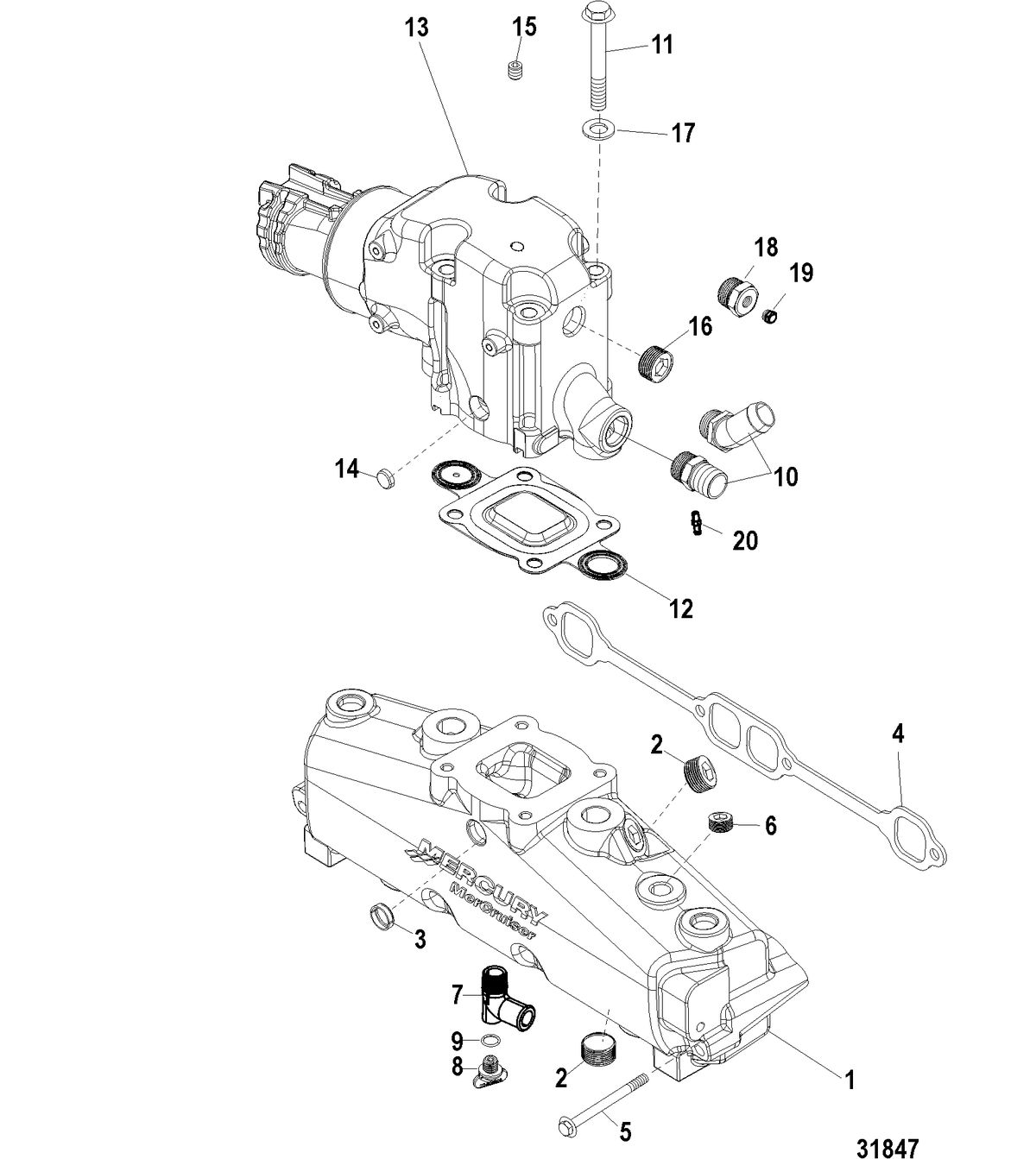 MERCRUISER 383 STROKER SCORPION Exhaust Manifold, Elbow And Pipes (Manual Drain)