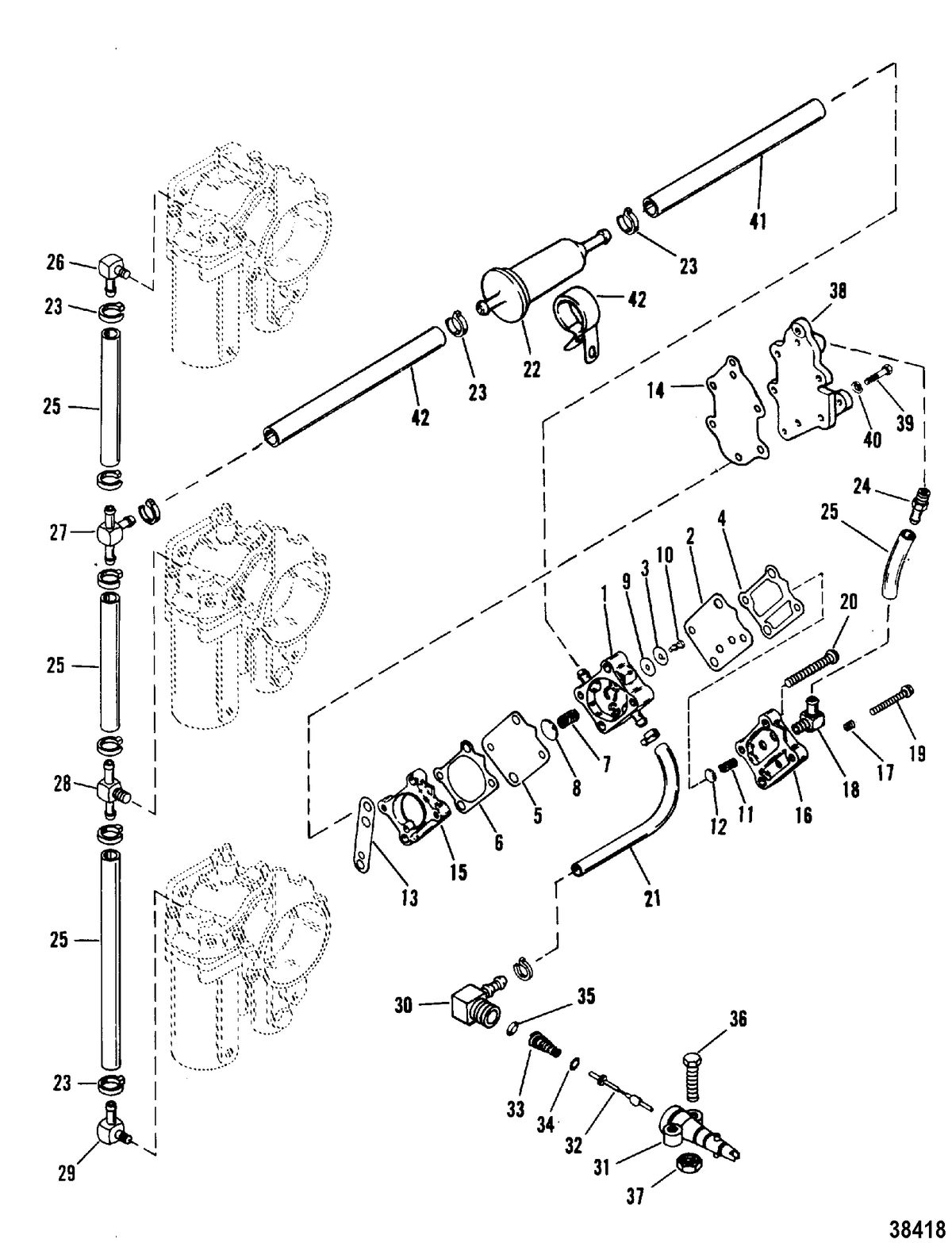 MERCURY/MARINER 90/115 H.P. (INLINE) FUEL PUMP AND FUEL LINES(NEW STYLE FUEL PUMP)