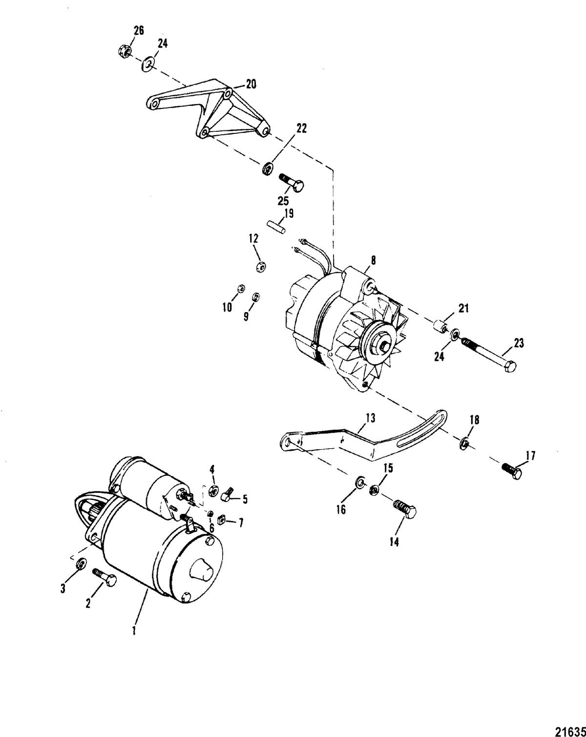 RACE STERNDRIVE 420 / 425 Starter And Alternator Mounting