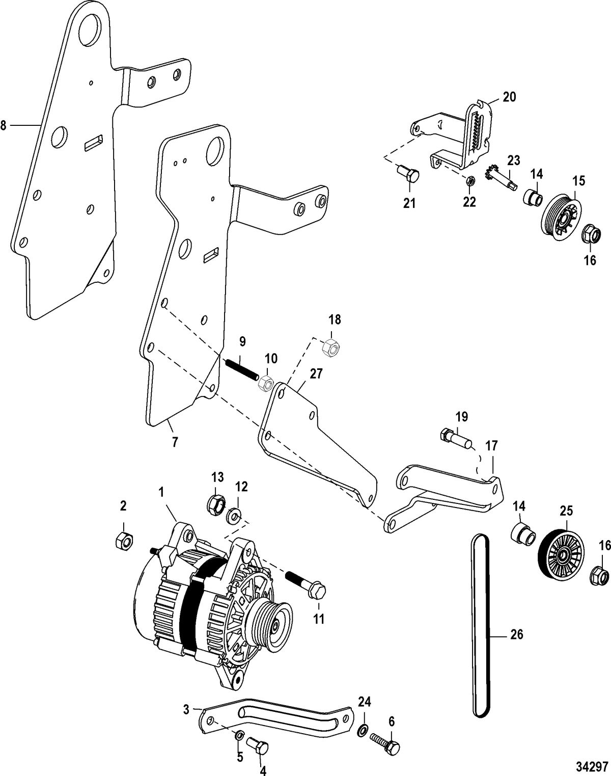 MERCRUISER 5.7/6.2L MPI INBOARD EC Alternator and Brackets