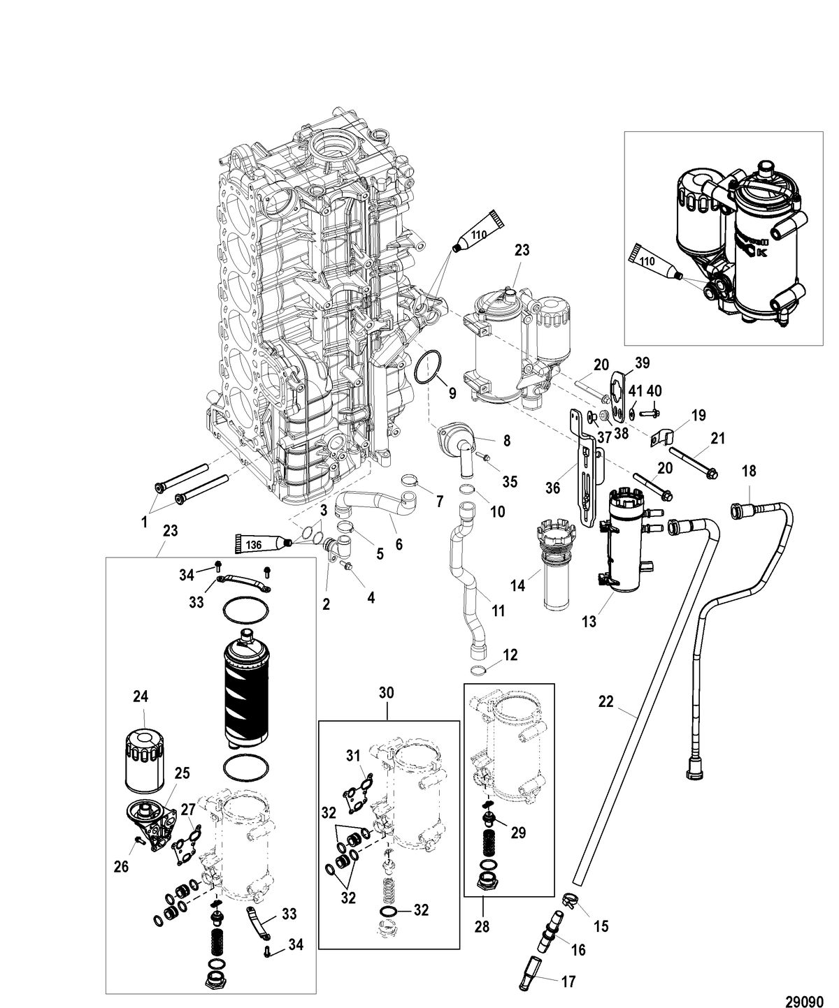 MERCURY/MARINER 200/250/300 PRO 4-STROKE VERADO (6 CYLINDER) Starboard Cylinder Block/Oil Cooler(1B830815 and Below)