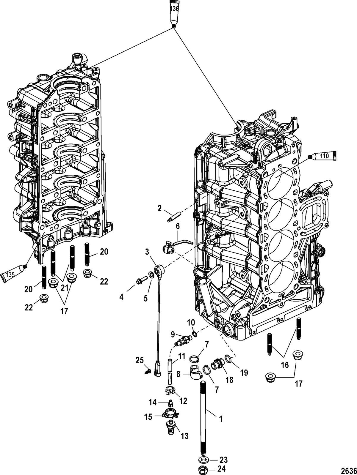 MERCURY/MARINER 135/150/175 4-STROKE Port Cylinder Block Components