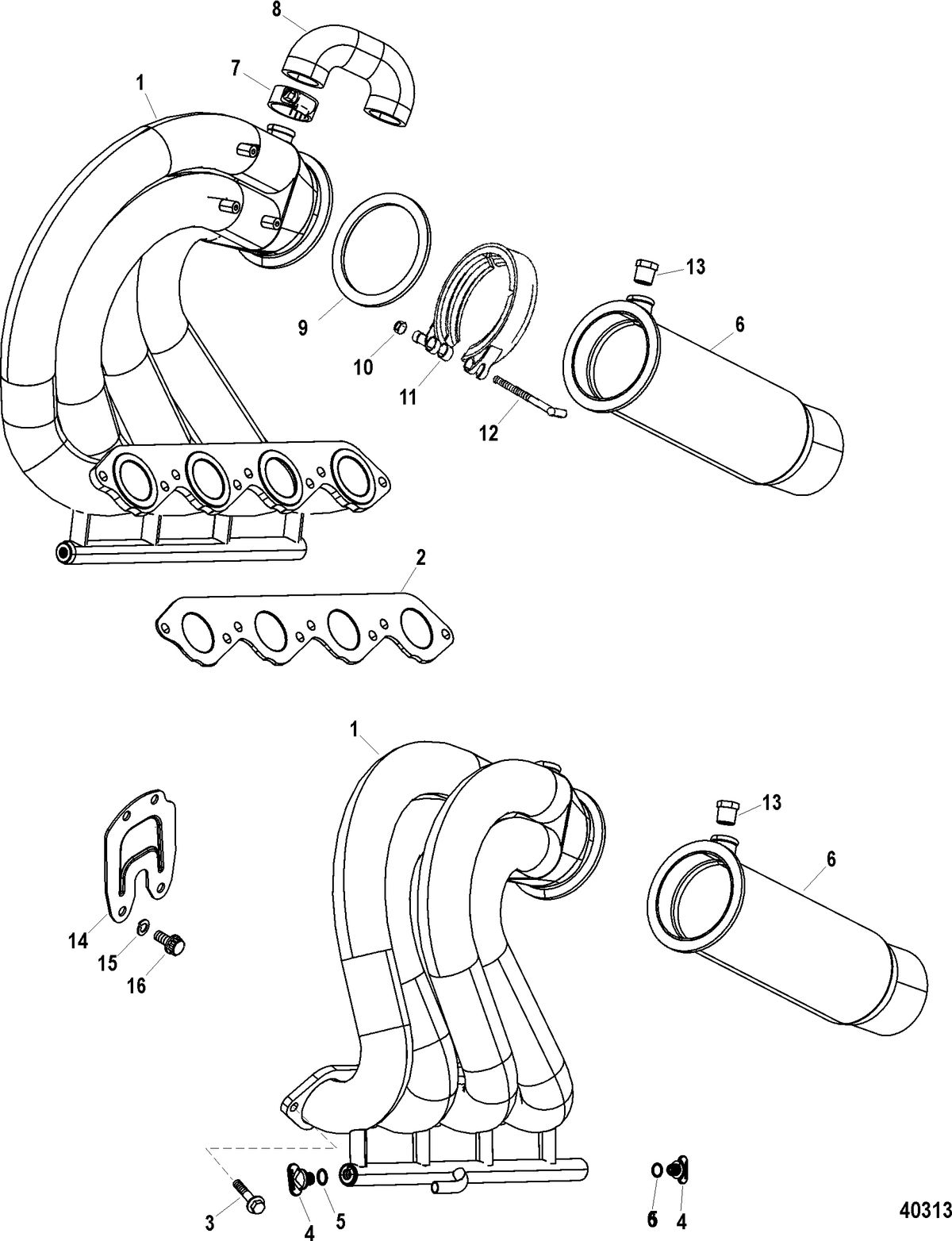 RACE STERNDRIVE 600 SCI Exhaust Components, Design I (0M971641 and Below)