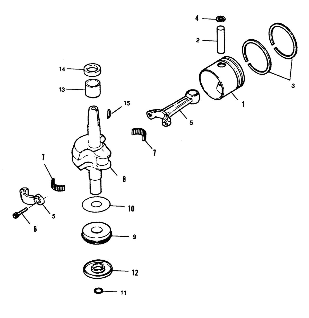 FORCE 5 HP CRANKSHAFT AND PISTON (88B THRU 92B)