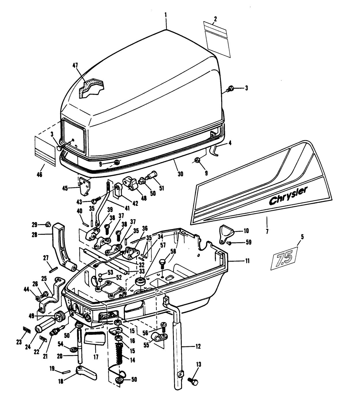 CHRYSLER 7.5 H.P. ENGINE COVER AND SUPPORT PLATE