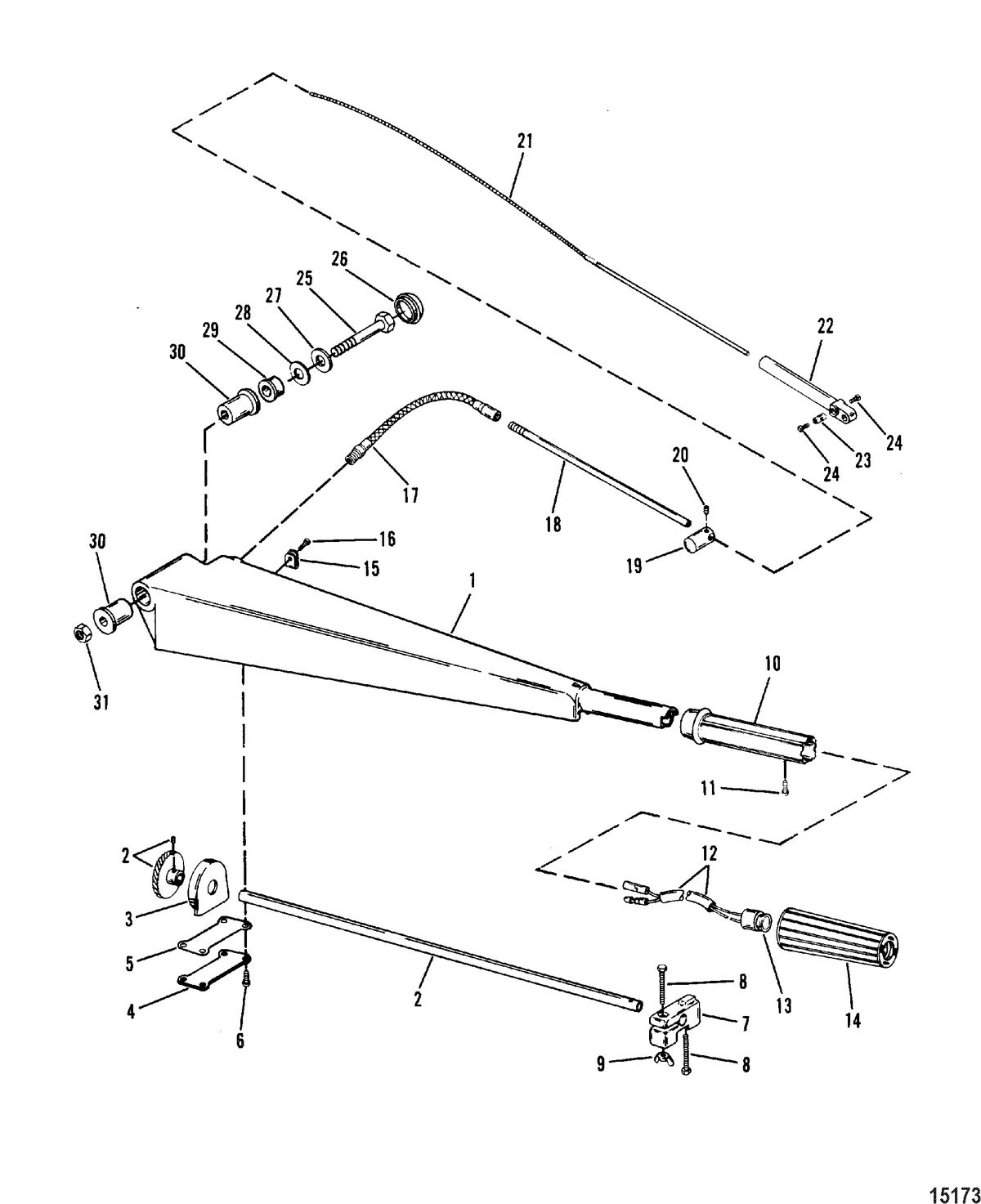 MERCURY/MARINER 70/75/80/90 HP (3 CYLINDER)) Steering Handle Components(With Steering Arm)