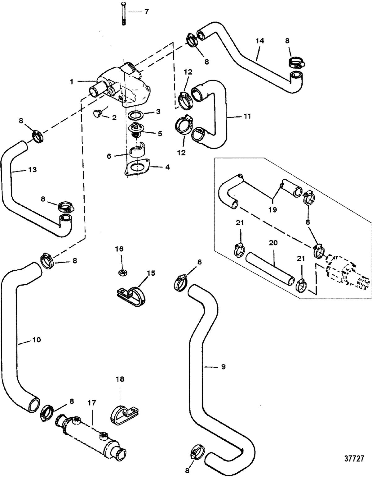 MERCRUISER 5.7L/LX 350 MAG ALPHA/BRAVO STD. COOLING SYSTEM(5.7L/5.7LX BRAVO) (350 MAGNUM/ALPHA)