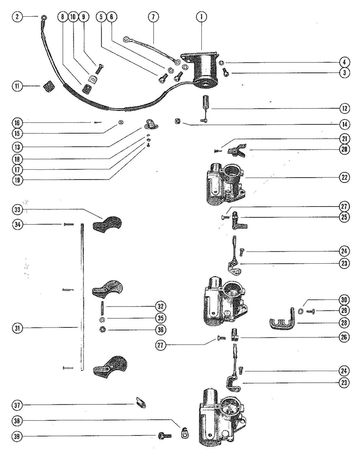 MERCURY MERC 800 CARBURETOR LINKAGE AND CHOKE SOLENOID