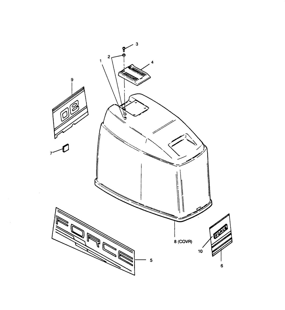 FORCE FORCE 1990 90 H.P. "B" MODELS ENGINE COVER (FORCE MODELS)