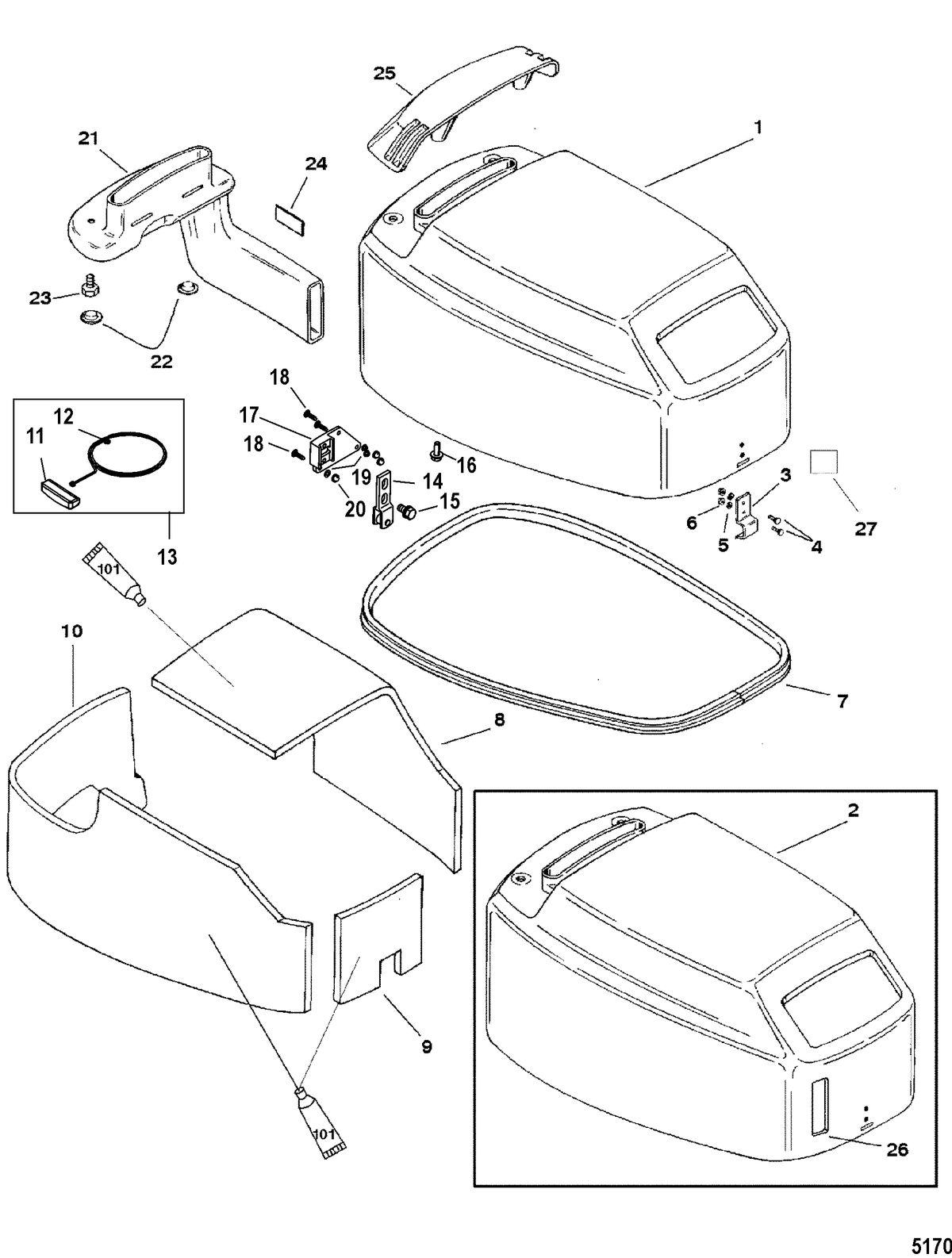MERCURY/MARINER 30/40 (2 CYLINDER) 2-STROKE Top Cowl