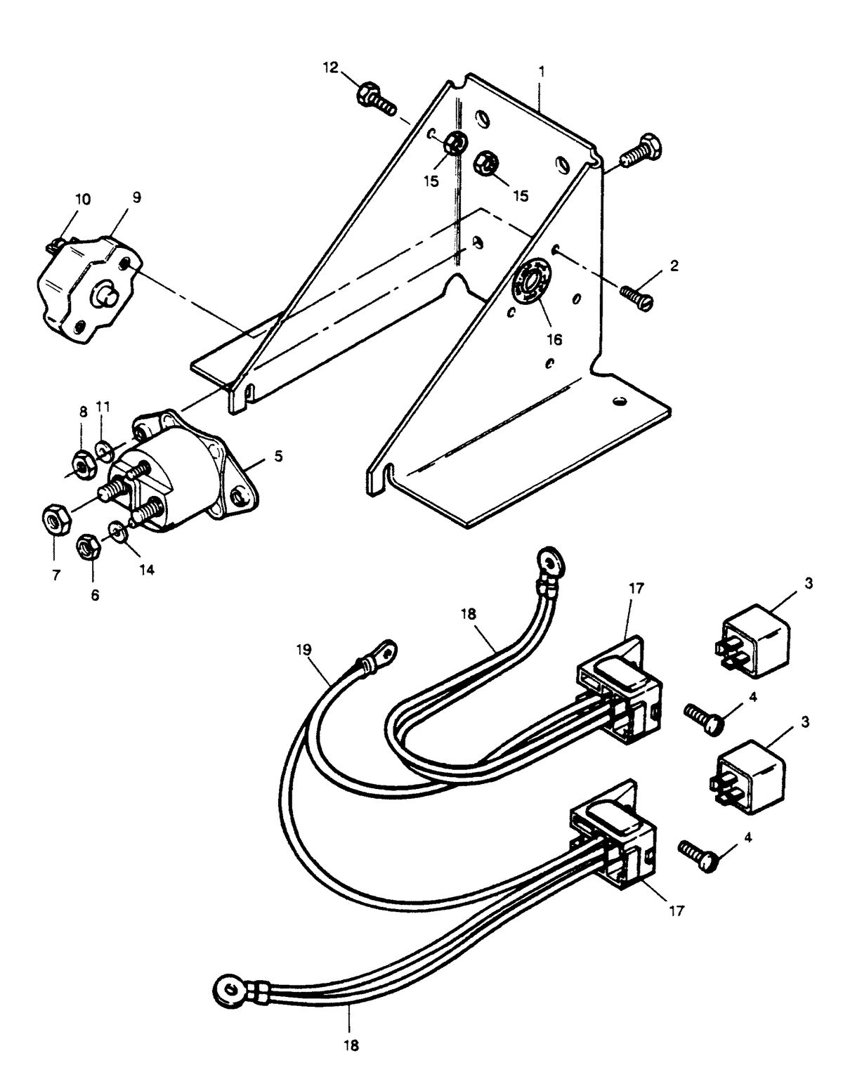 FORCE FORCE 1989 85 H.P. "A" MODEL L-DRIVE TRIM PUMP BRACKET AND RELAYS