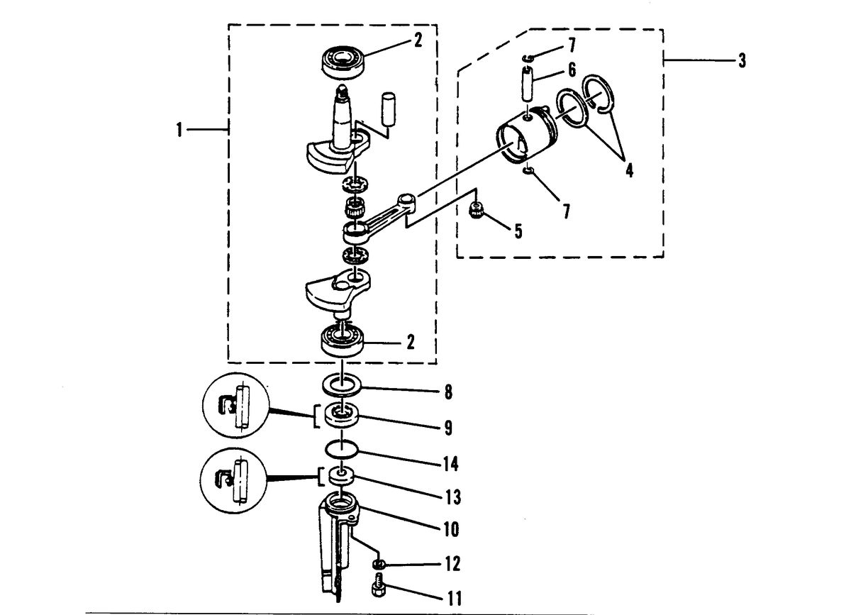 MARINER 4 H.P. CRANKSHAFT AND PISTON