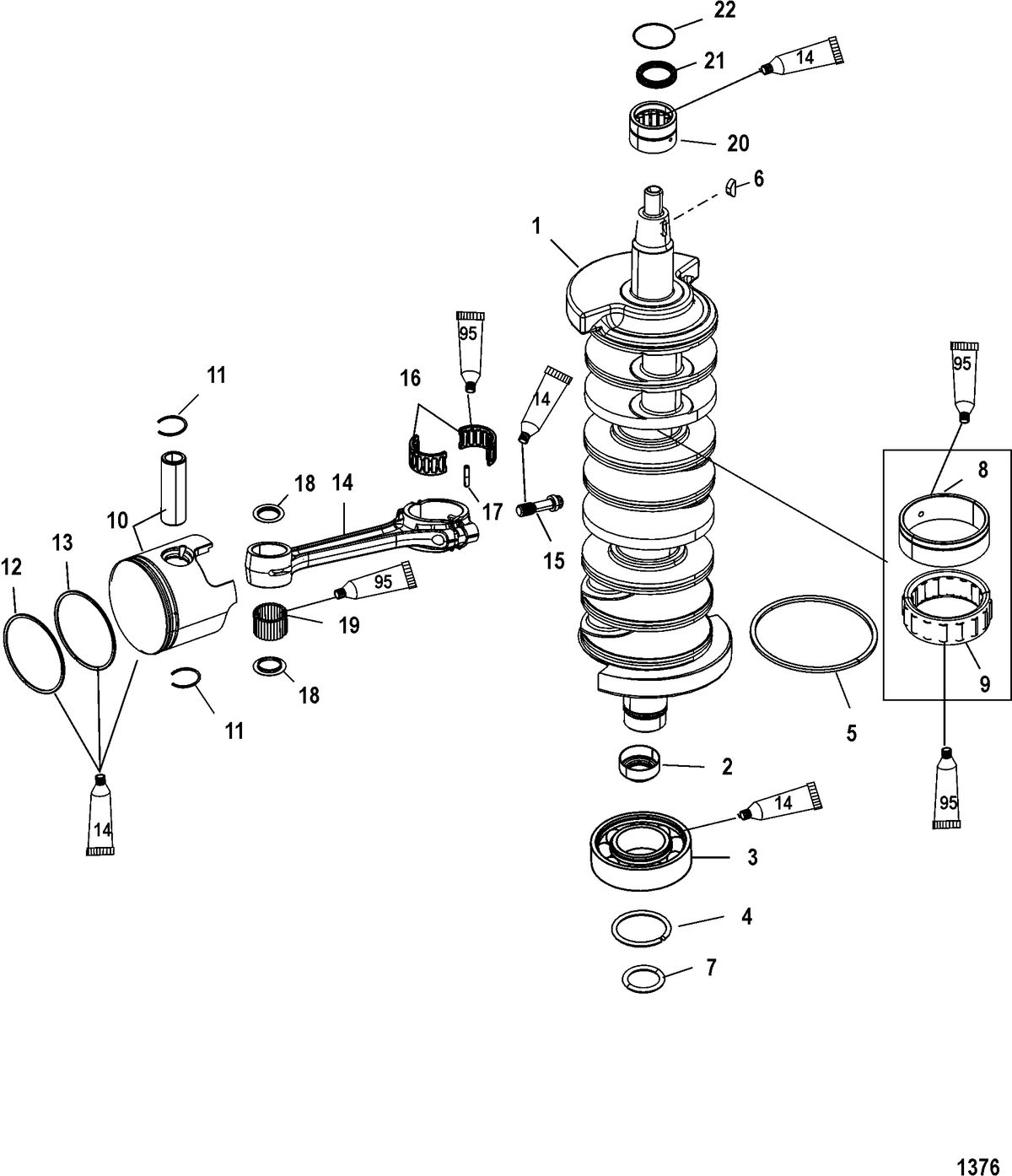 MERCURY/MARINER 200/225/250 (3.0L) SEAPRO/MARATHON EFI Crankshaft, Pistons and Connecting Rods