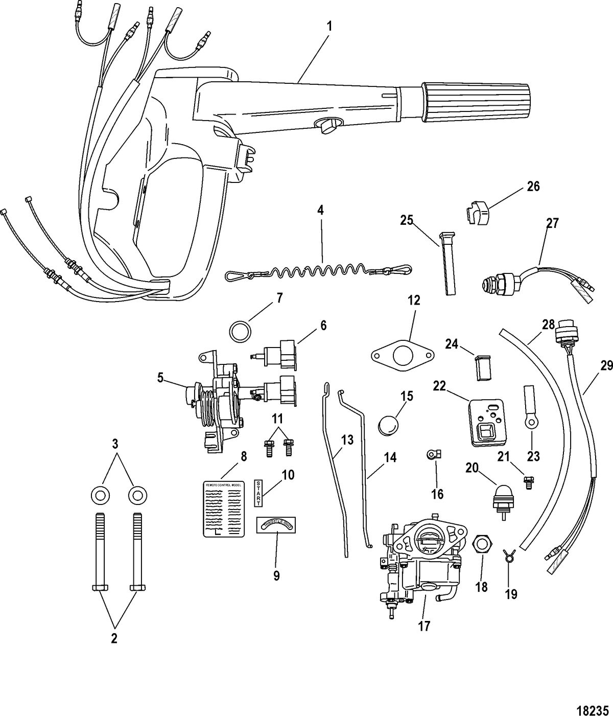 MERCURY/MARINER 8/9.9 (209CC) 4-STROKE Tiller Handle Conversion Kit-Electric, 896289A02