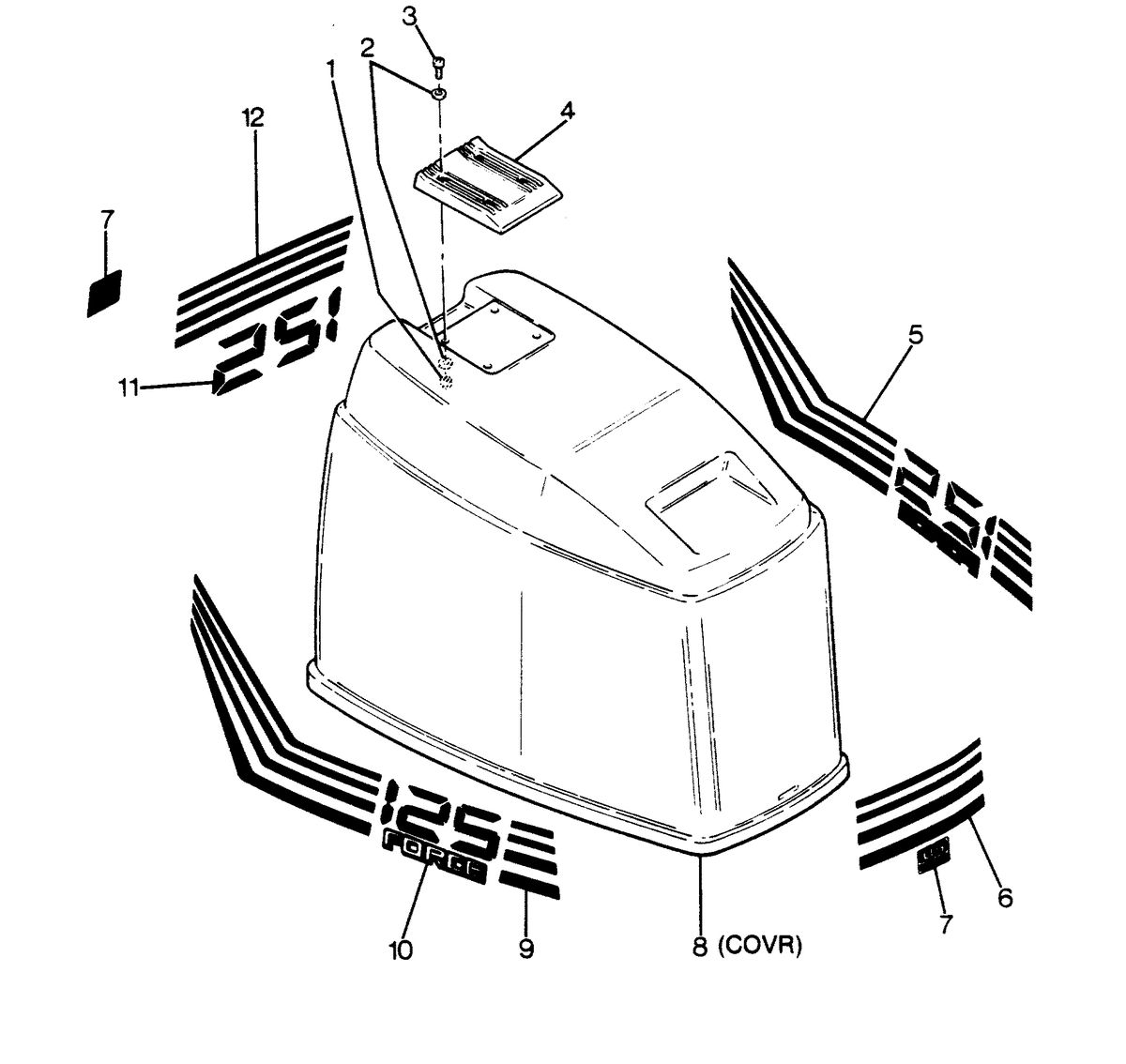 FORCE FORCE 1988 125 HP "C" MODELS ENGINE COVER OLYMPIC MODELS