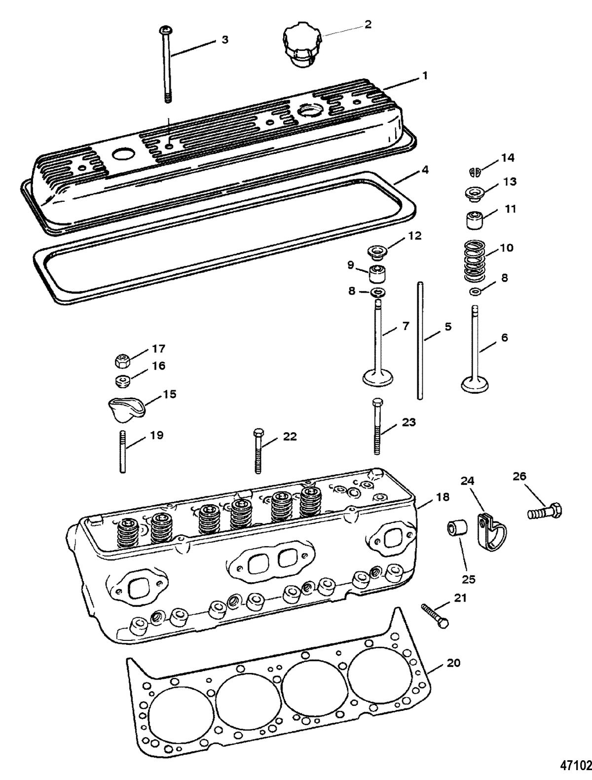 MERCRUISER 5.7L 2BBL COMP SKI ENGINE CYLINDER HEAD AND ROCKER COVER