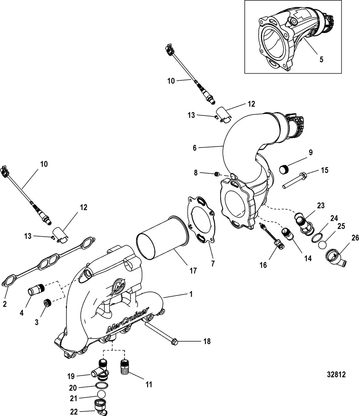 MERCRUISER 5.0, 350, 377 MAG MPI STERNDRIVE EC Exhaust Manifold and Elbow