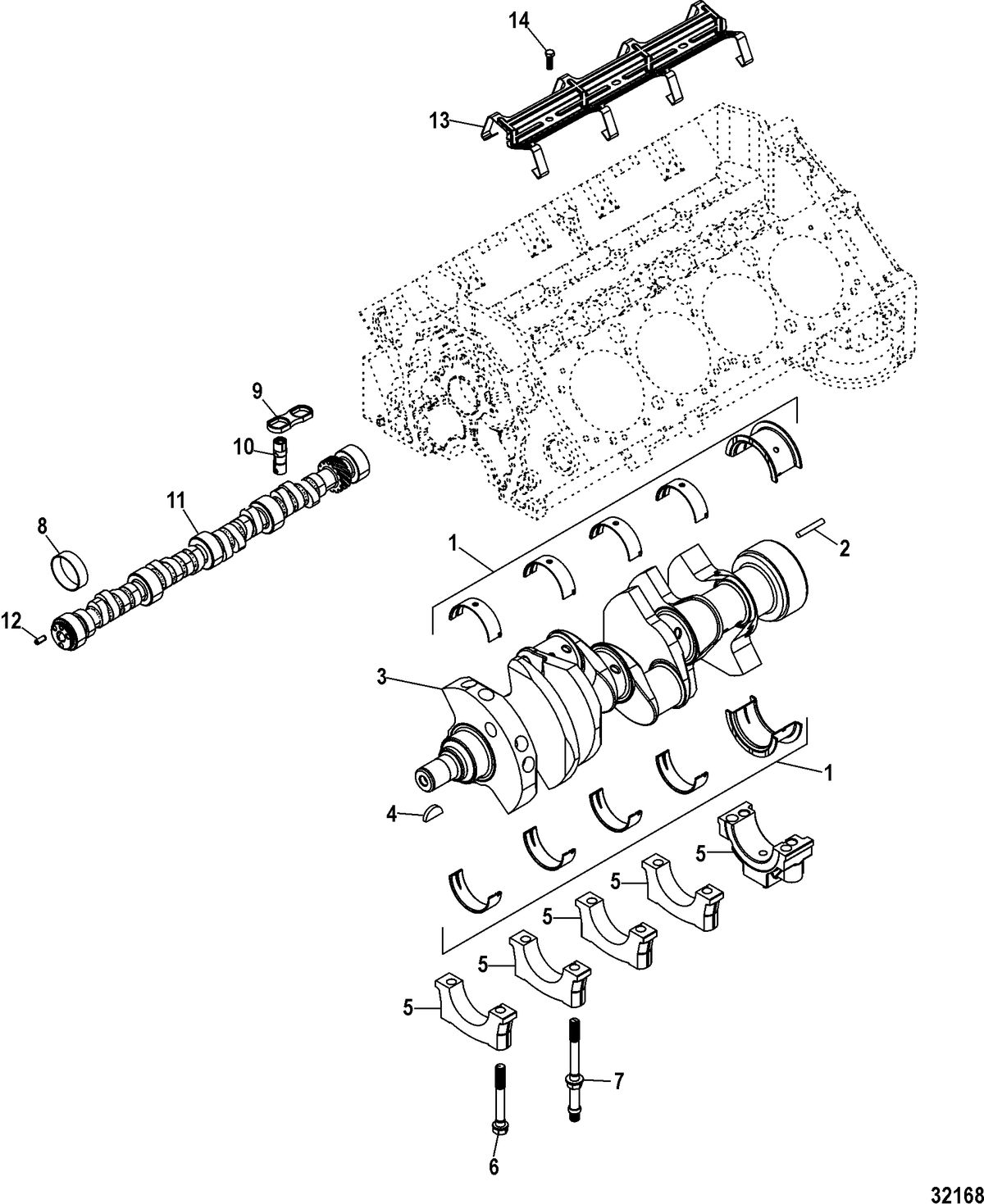 MERCRUISER 5.7L MPI SKI EC Cylinder Block, Camshaft And Crankshaft