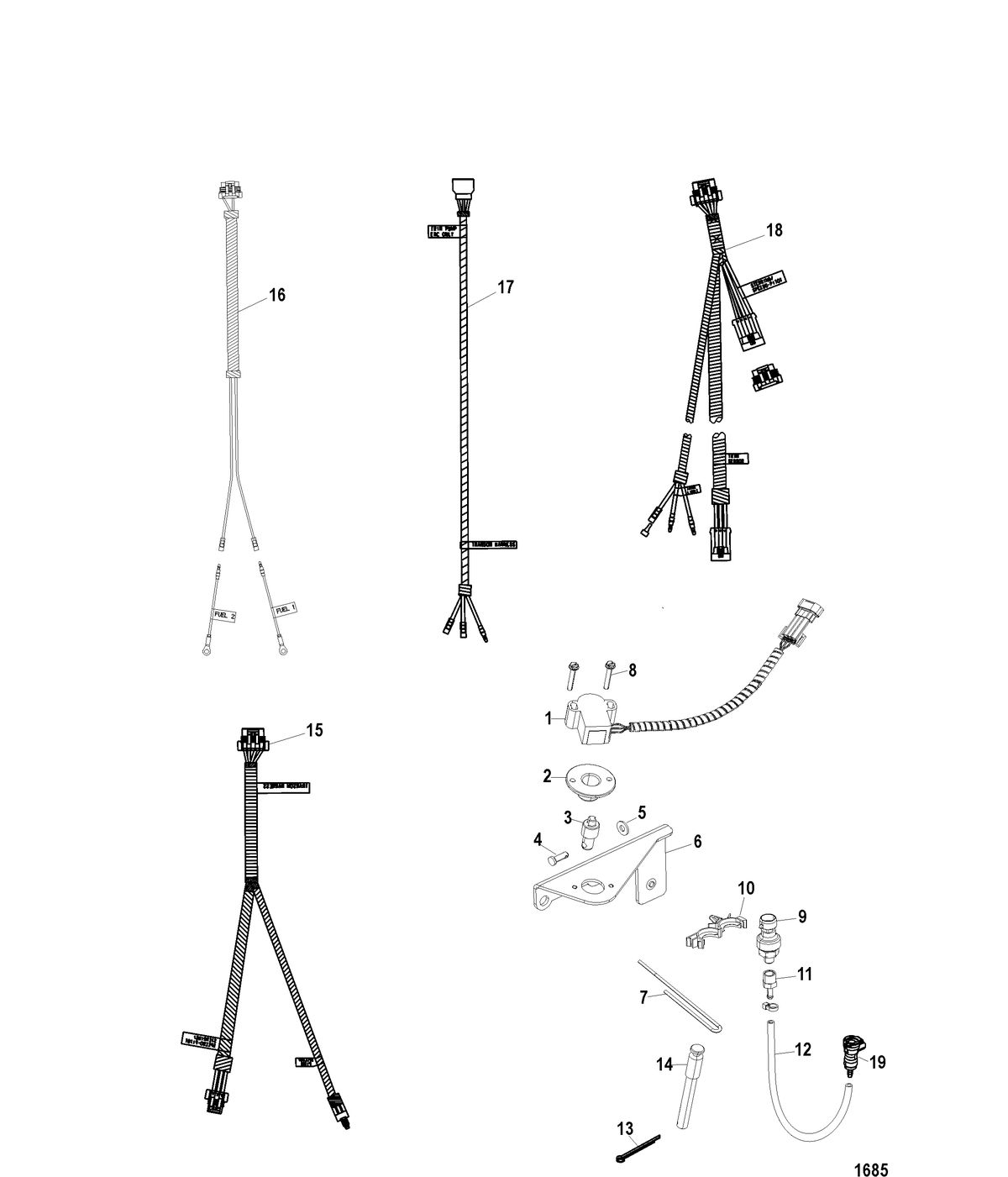 MERCRUISER 496 MAG. STERNDRIVE SMARTCRAFT SENSORS AND HARNESSES