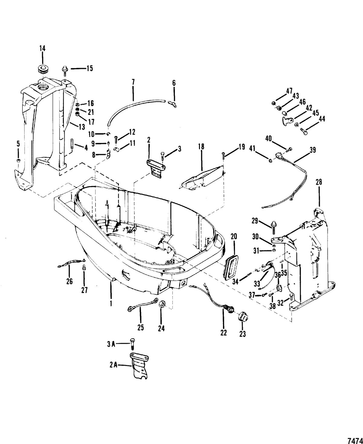 MERCURY/MARINER 45 HP Bottom Cowl and Support Brackets