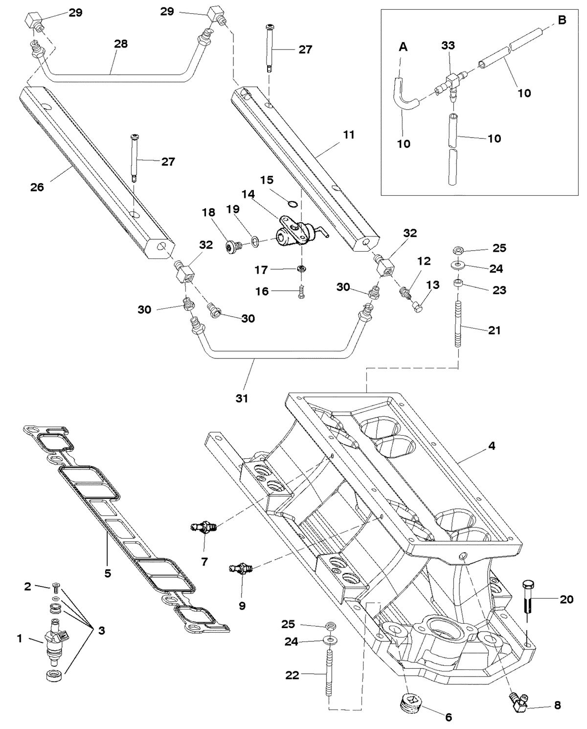 MERCRUISER 350 MAGNUM EFI TOURNAMENT SKI INTAKE MANIFOLD AND FUEL RAILS