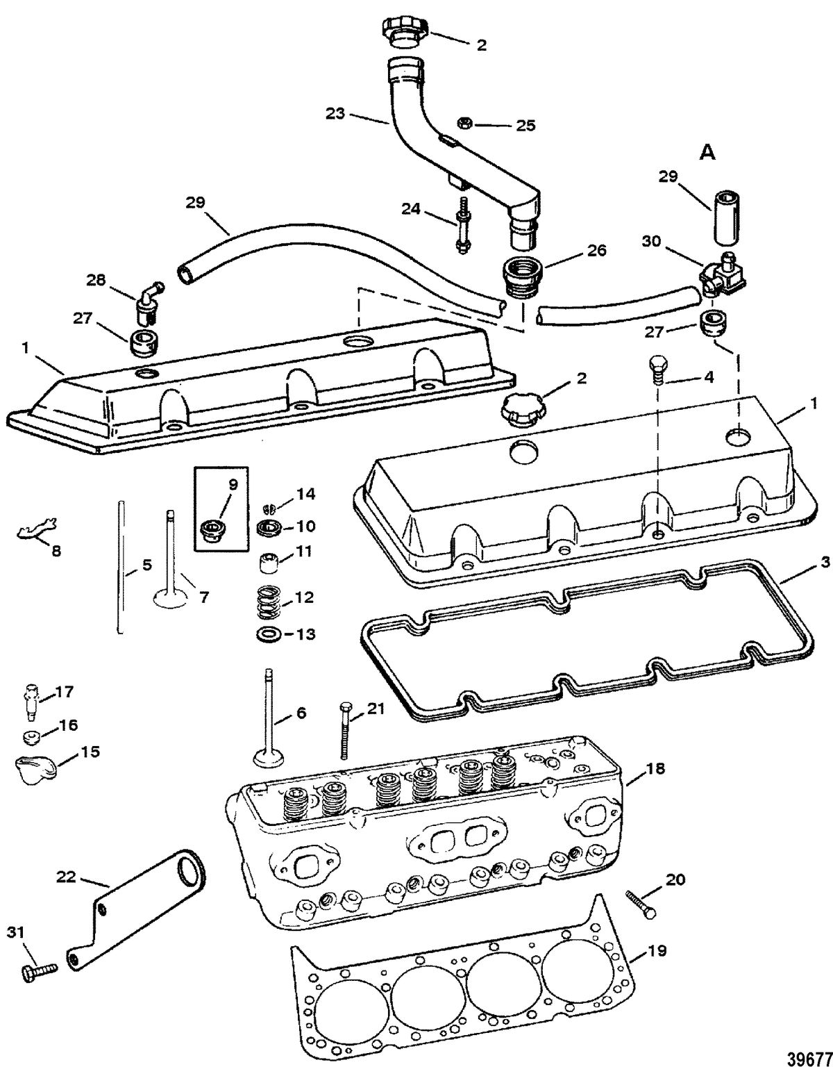 MERCRUISER 454/502 EFI MAG BRAVO (GEN V) CYLINDER HEAD AND ROCKER COVER