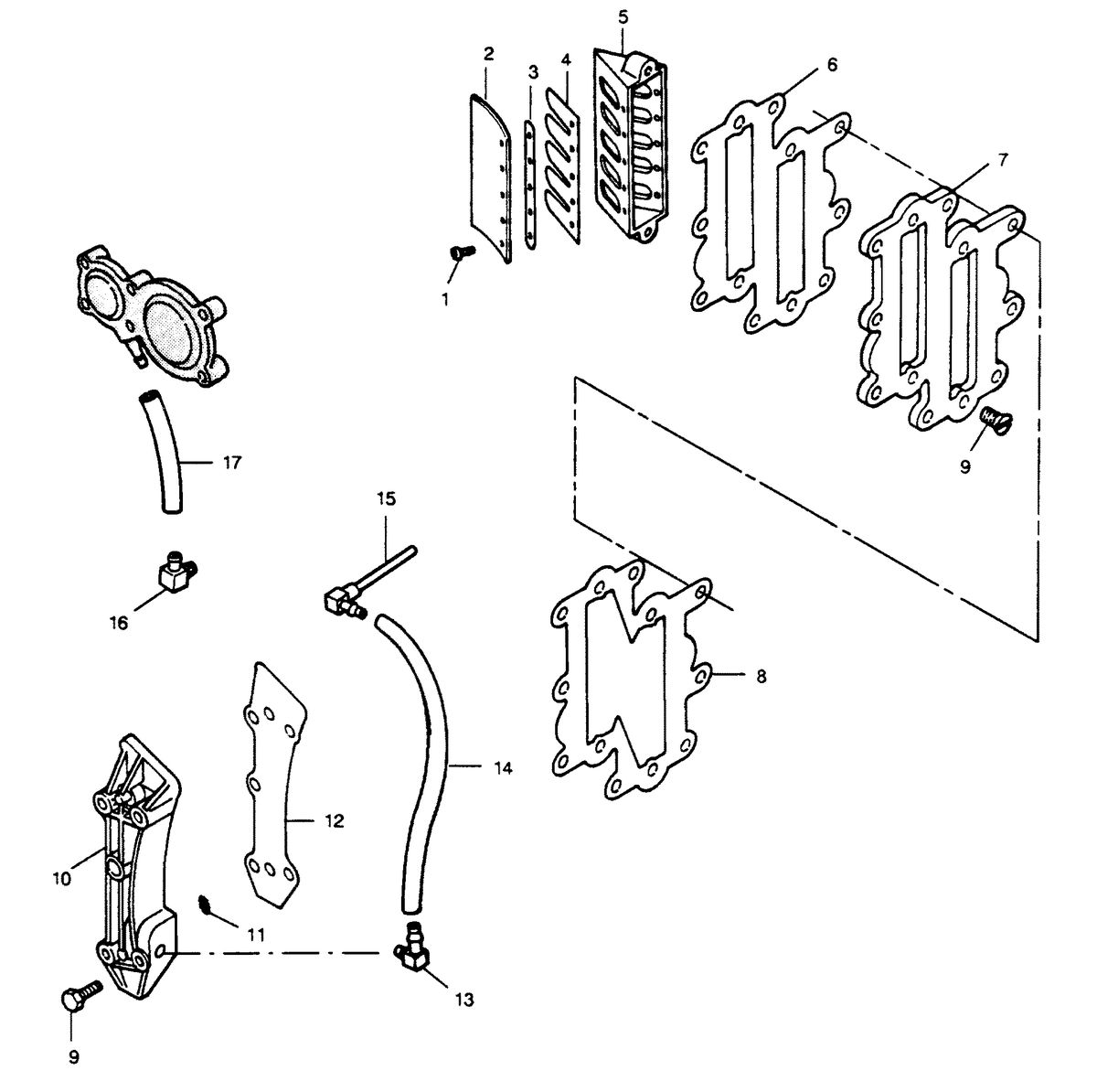 FORCE FORCE 120 H.P. "A" MODEL 1990 L-DRIVE REED PLATE AND RECIRCULATION SYSTEM