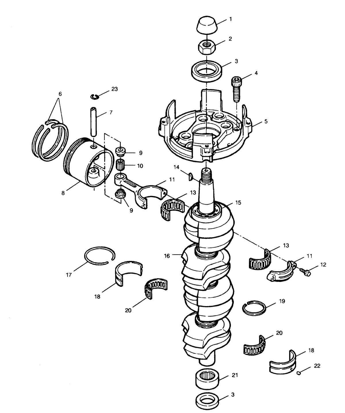FORCE FORCE 120 H.P. "L" - DRIVE "B" MODELS CRANKSHAFT AND PISTON