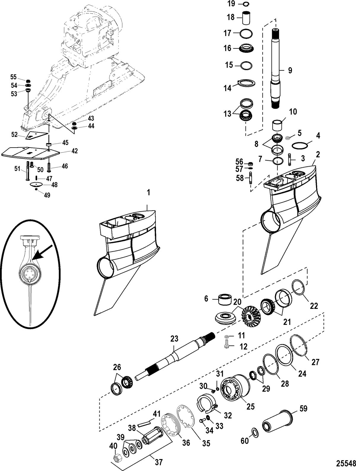 MERCRUISER BRAVO XR I - III SPORT MASTER Gear Housing(Bravo I XR/SportMaster)(0M955634 and Up)