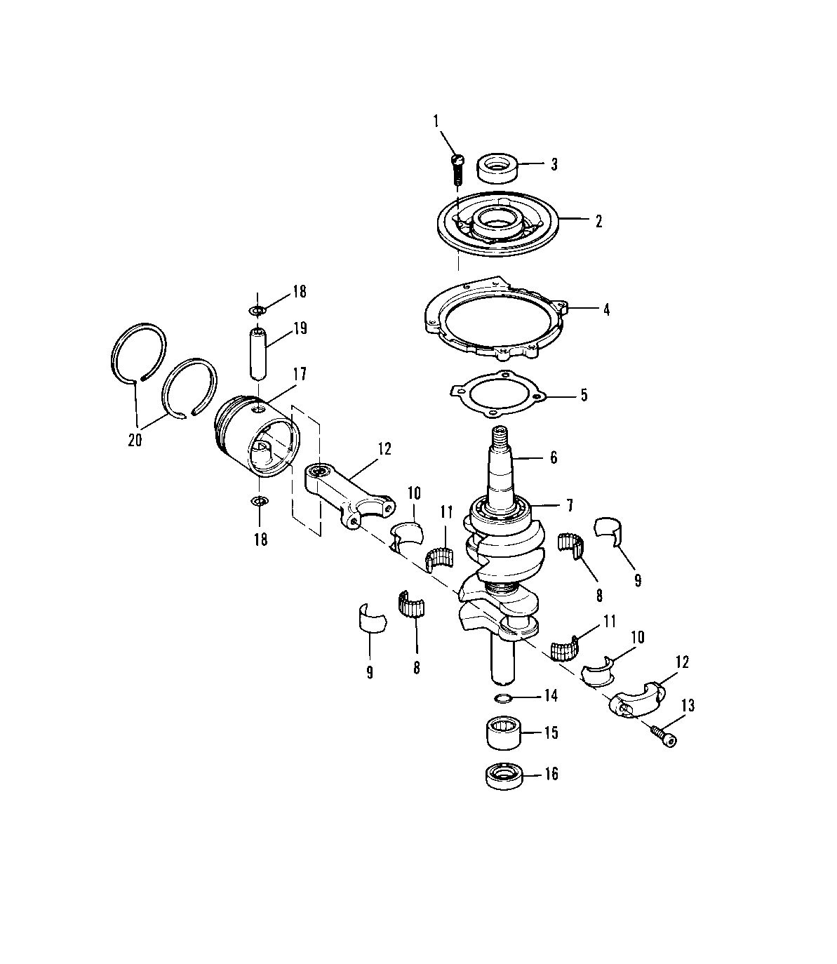 SEARS 9.9 H.P. OUTBOARD MOTOR CRANKSHAFT AND PISTON