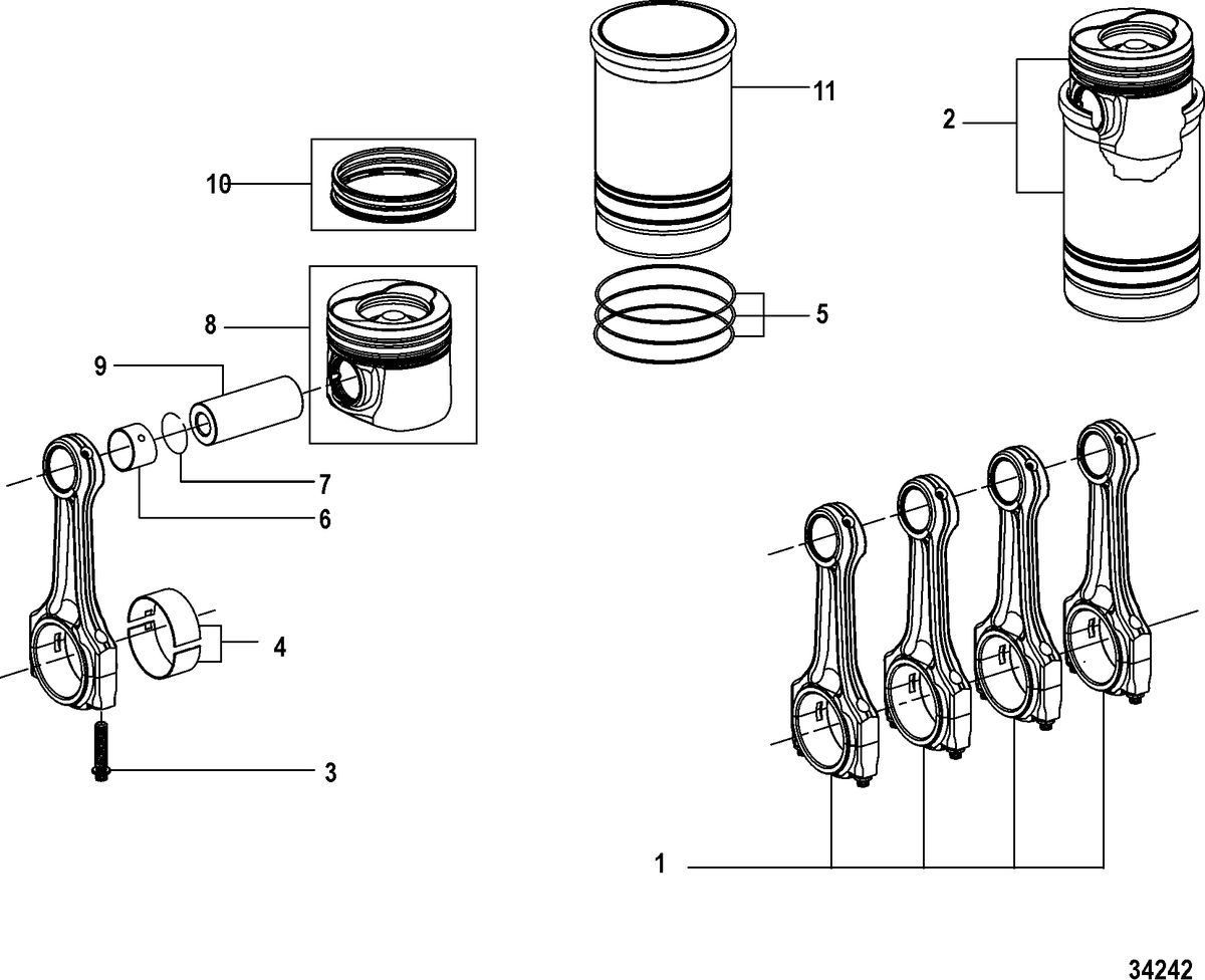 MERCRUISER CUMMINS/MERCRUISER DIESEL QSD-2.8L Connecting Rod and Piston, Design-I