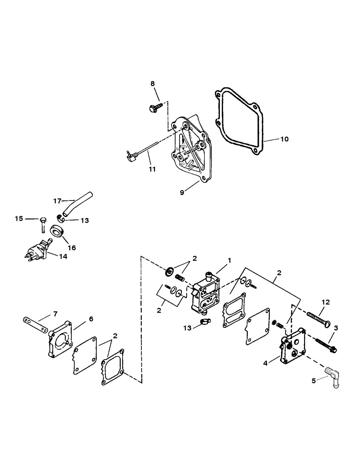 FORCE 40/50 H.P. FUEL PUMP ASSEMBLY AND COMPONENTS